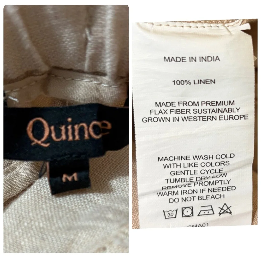 Quince 100% European Linen Pants M Driftwood Beige Wide Leg Cropped Coastal